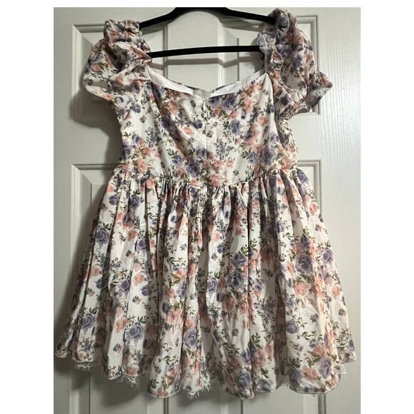 Floral Lace Patchwork Mini Dress| Cider |Size Large - Picture 4 of 6